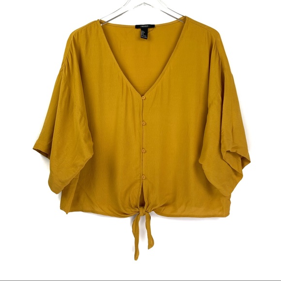 mustard yellow tie front top